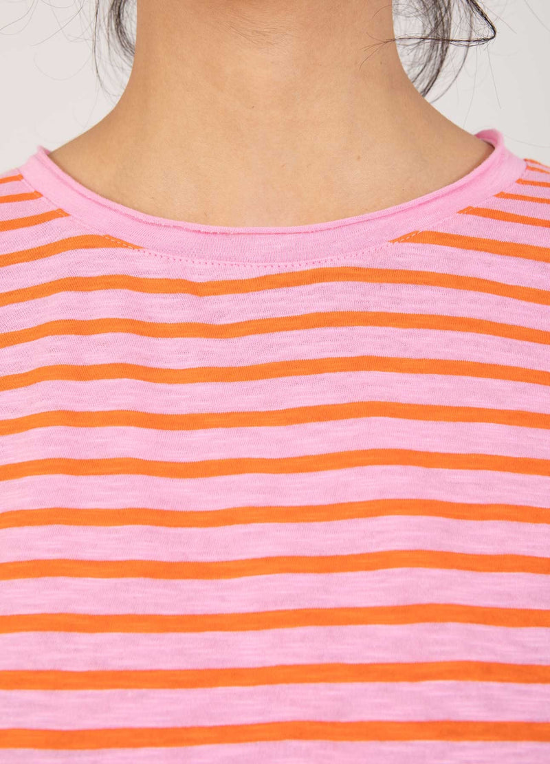 Coster Copenhagen T-SHIRT MED STRIBER - MIDI ÆRME T-Shirt Baby pink/mandarin stripe - 666