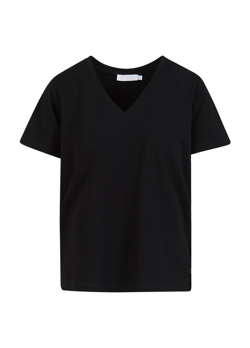 Coster Copenhagen T-SHIRT MED V-UDSKÆRING - MELLEMLANGE ÆRMER T-Shirt Black - 100