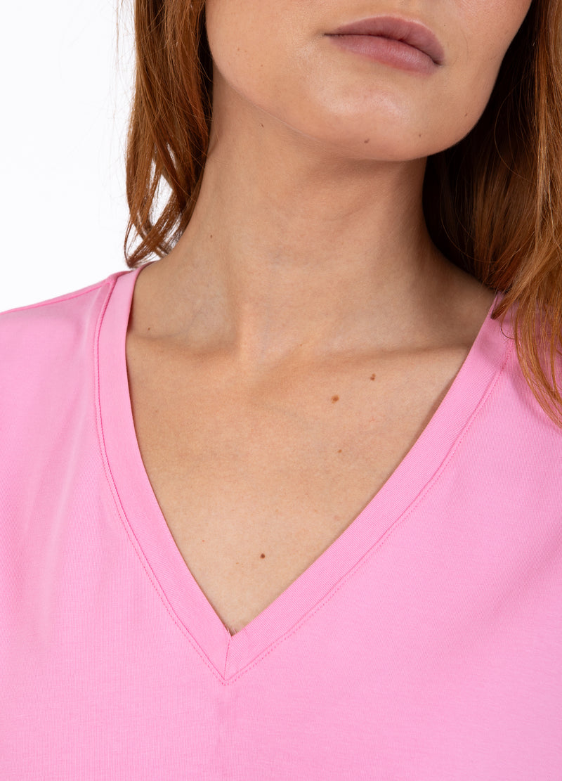 Coster Copenhagen T-SHIRT MED V-UDSKÆRING - MELLEMLANGE ÆRMER T-Shirt Bubble pink - 690