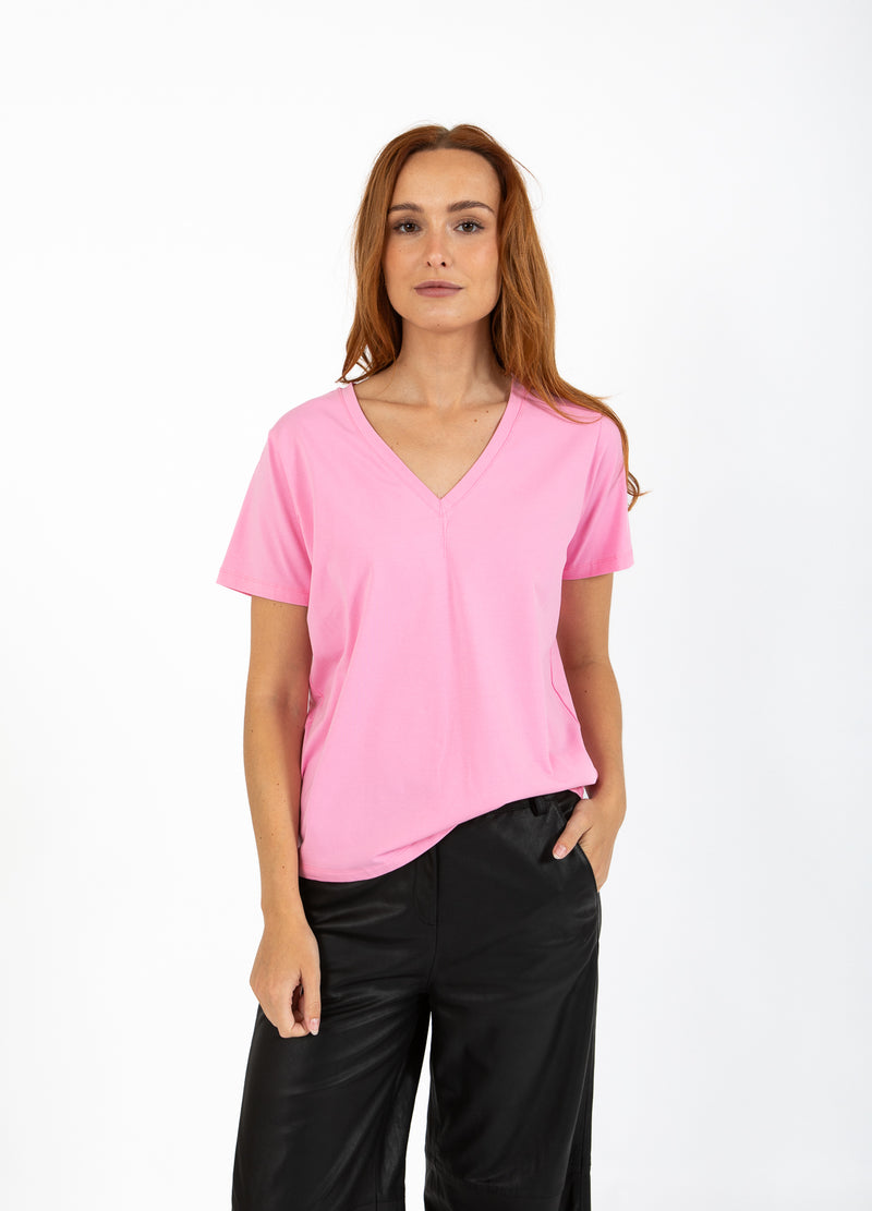 Coster Copenhagen T-SHIRT MED V-UDSKÆRING - MELLEMLANGE ÆRMER T-Shirt Bubble pink - 690