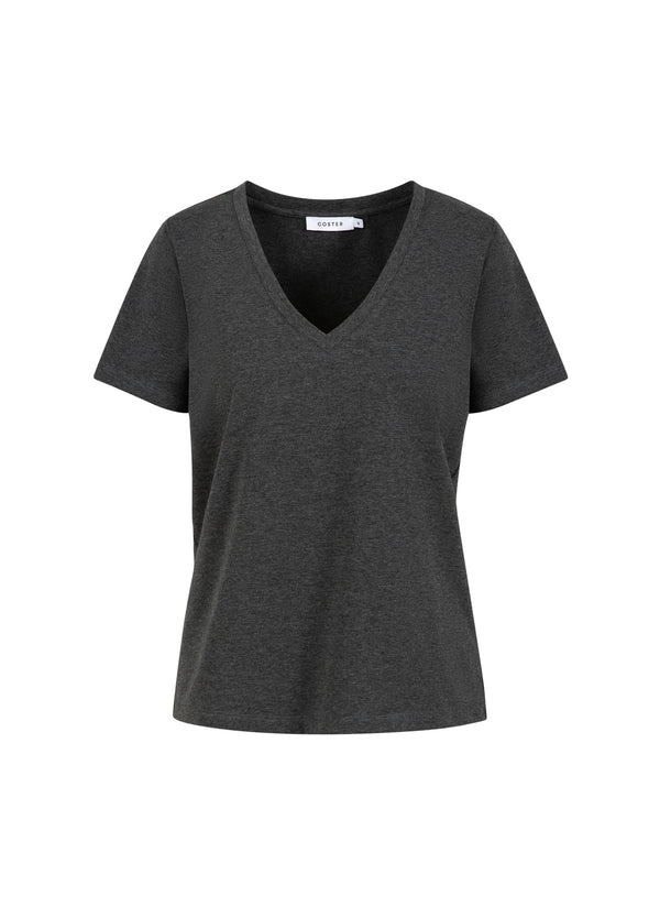 Coster Copenhagen T-SHIRT MED V-UDSKÆRING - MELLEMLANGE ÆRMER T-Shirt Dark Grey Melange - 128