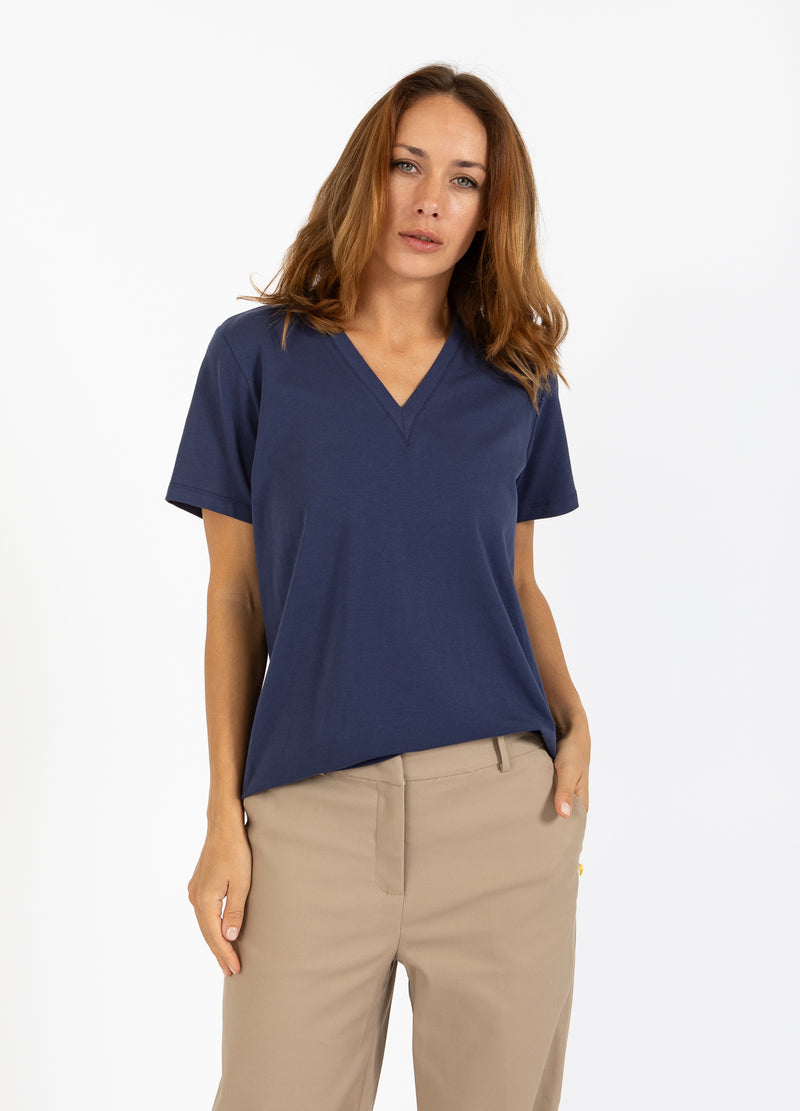 Coster Copenhagen T-SHIRT MED V-UDSKÆRING - MELLEMLANGE ÆRMER T-Shirt Navy - 563