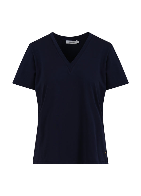 Coster Copenhagen T-SHIRT MED V-UDSKÆRING - MELLEMLANGE ÆRMER T-Shirt Navy - 563