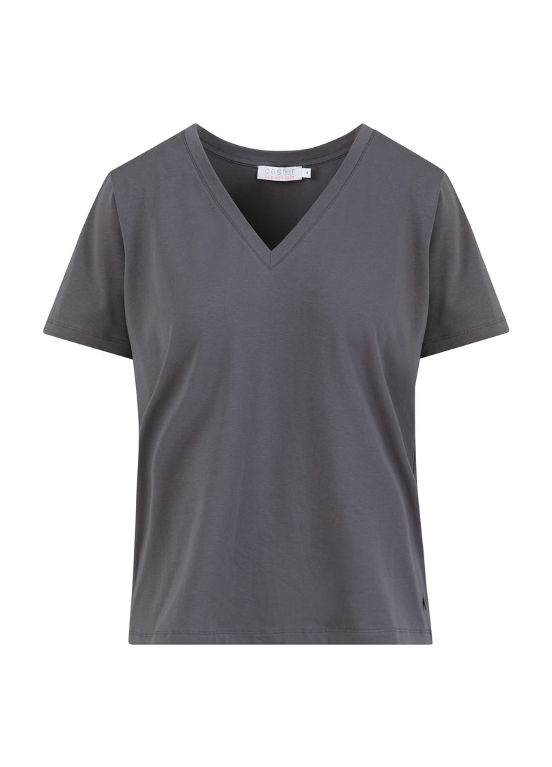 Coster Copenhagen T-SHIRT MED V-UDSKÆRING - MELLEMLANGE ÆRMER T-Shirt Volcanic grey - 188