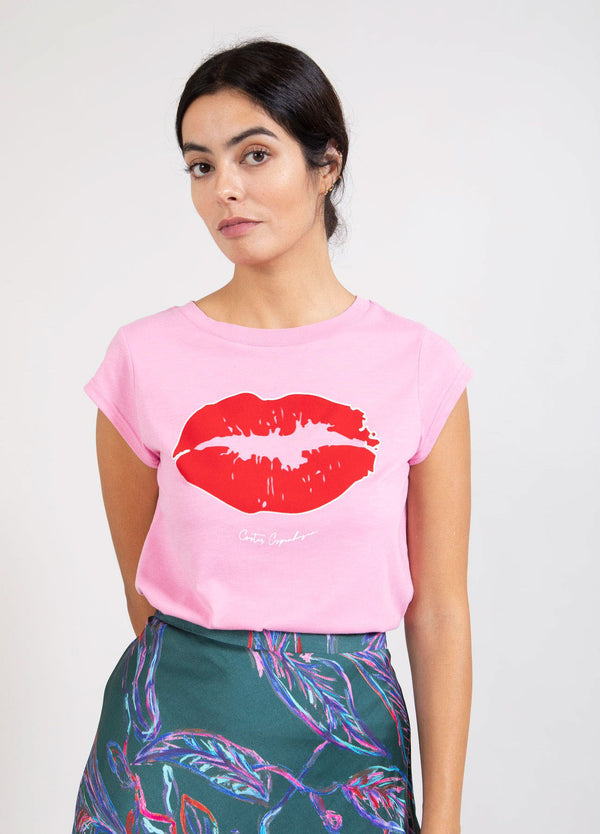 Coster Copenhagen T-SHIRT MED VELVET KISS PRINT - KORT ÆRME T-Shirt Candy pink - 662