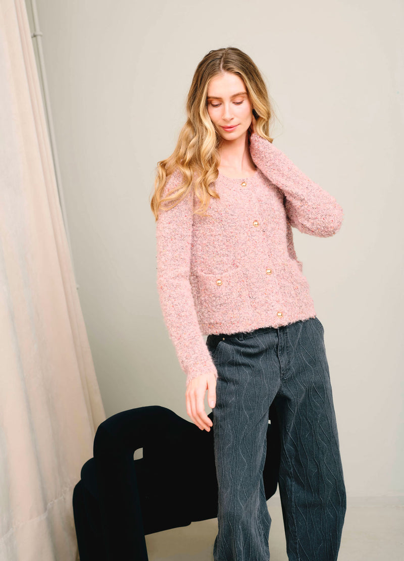 Coster Copenhagen TÆT BOUCLE CARDIGAN Knitwear Rose boucle - 677