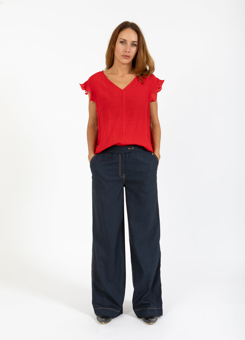 Coster Copenhagen TOP MED FLÆSER I V-UDSKÆRING Shirt/Blouse Scarlet red - 618