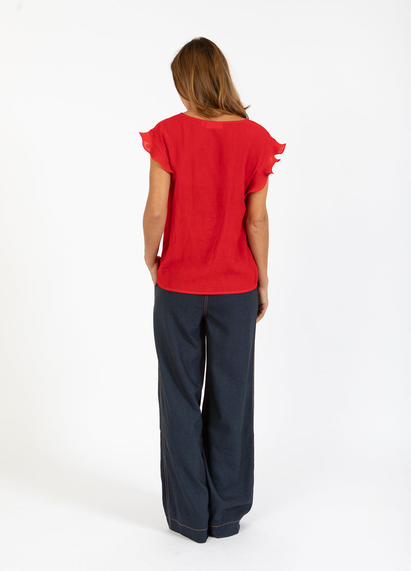 Coster Copenhagen TOP MED FLÆSER I V-UDSKÆRING Shirt/Blouse Scarlet red - 618