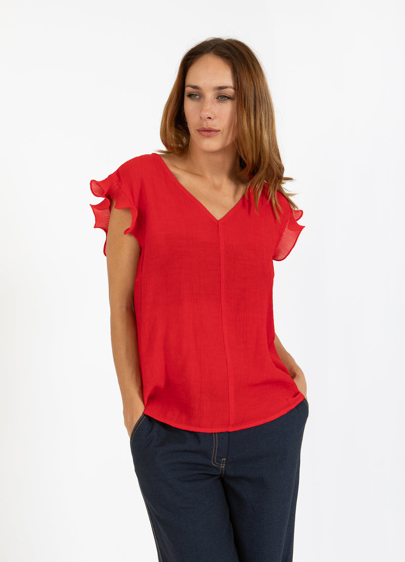Coster Copenhagen TOP MED FLÆSER I V-UDSKÆRING Shirt/Blouse Scarlet red - 618