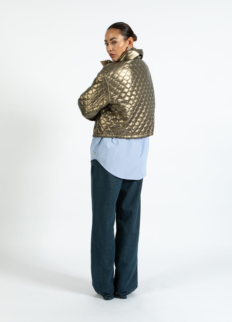 Coster Copenhagen VATTERET PUFFERJAKKE Outerwear Metallic sand - 370