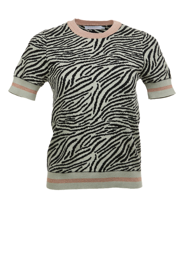 PRE-LOVED STRIK M. KORTE ÆRMER I ZEBRA PRINT - N/A