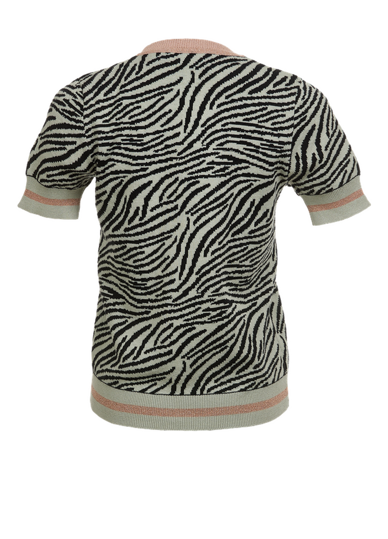 PRE-LOVED STRIK M. KORTE ÆRMER I ZEBRA PRINT - N/A