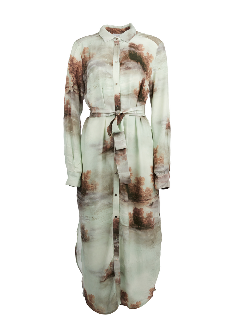 PRE-LOVED SHIRT DRESS W. TIE STRING - Misty Forest Print