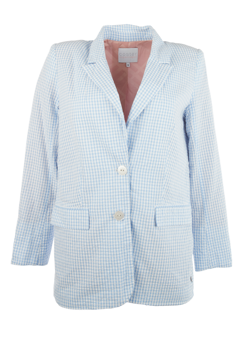 PRE-LOVED Blazer med knappelukning - Baby blue checks
