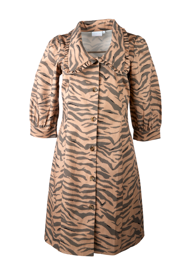 PRE-LOVED Skjorte kjole i zebra print med stor krave - Zebra print