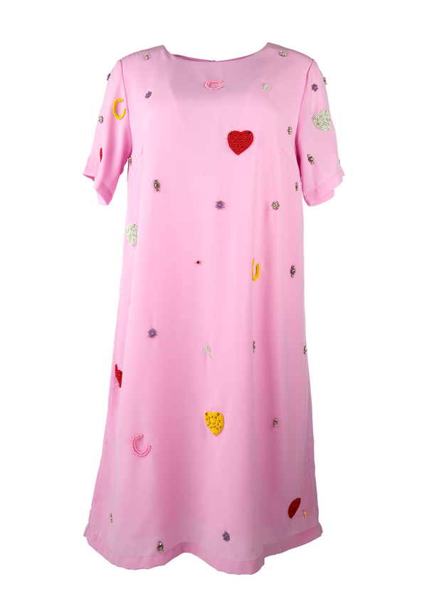 PRE-LOVED A formet kjole med elementer - Happy pink