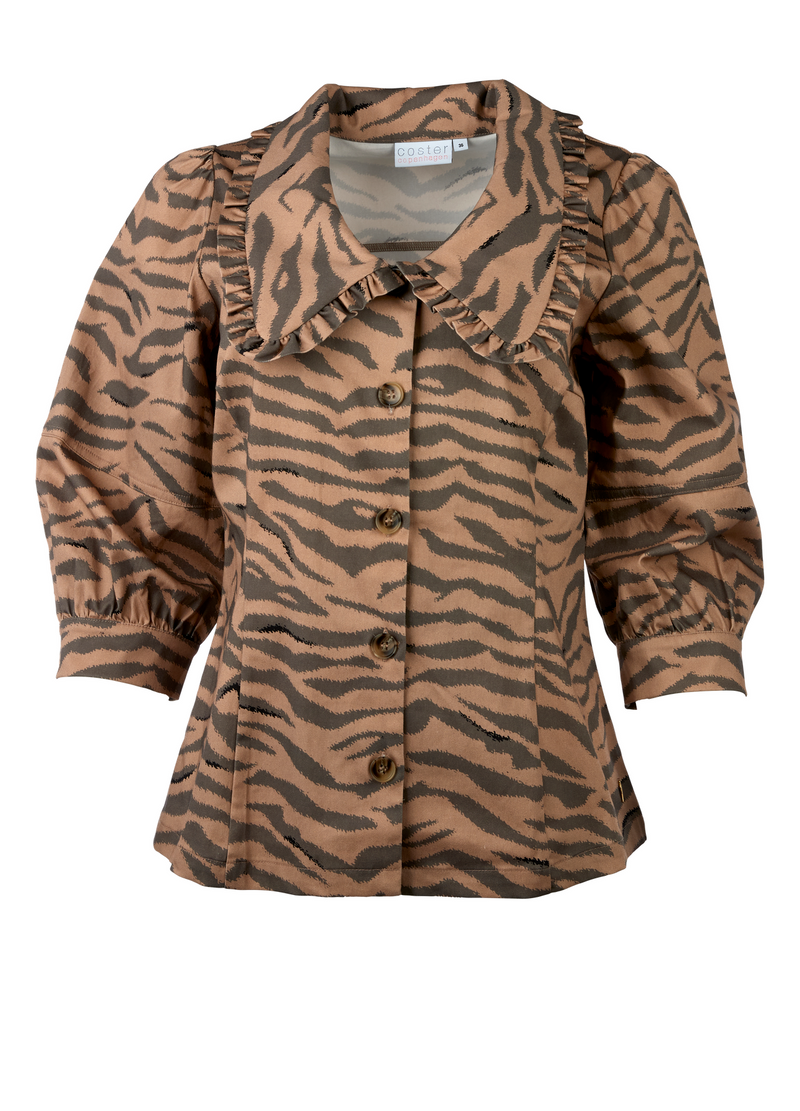 PRE-LOVED Skjorte med stor krave i zebra print - Zebra print