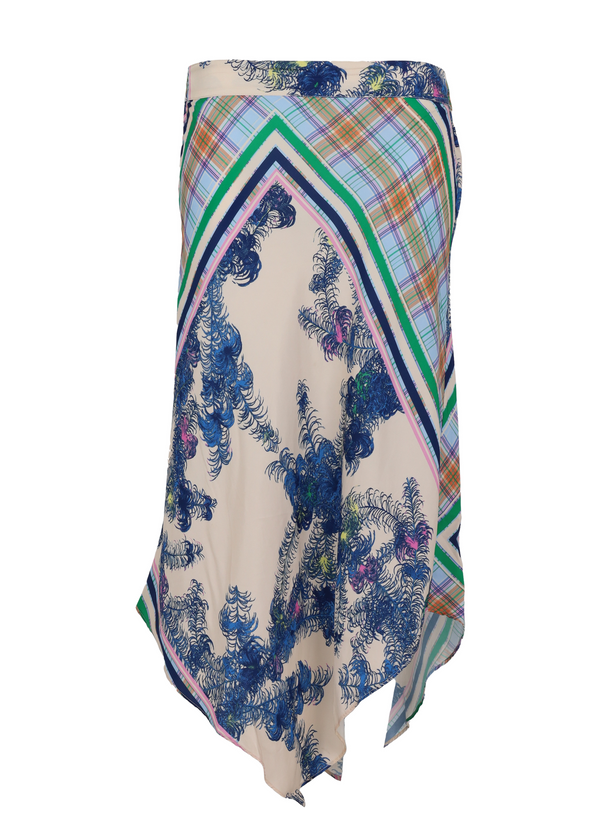PRE-LOVED Asymmetric skirt w. waistband - Scarf print