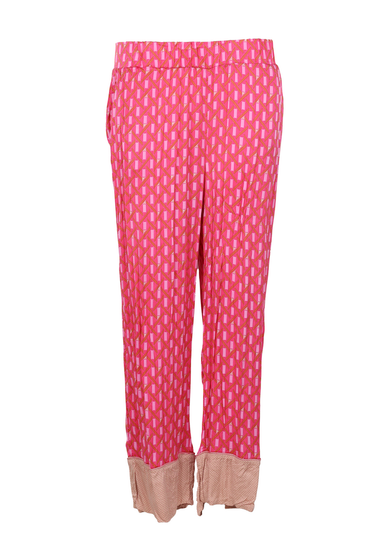 PRE-LOVED Pants w. a mix of prints - Pop up print: Puffy pink