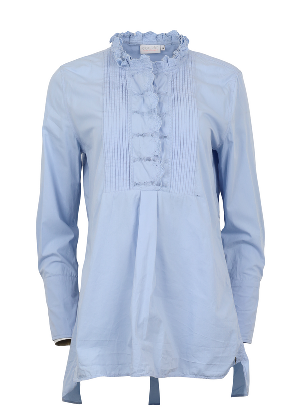 PRE-LOVED Blouse w. lace detail at chest and neck - Powder blue