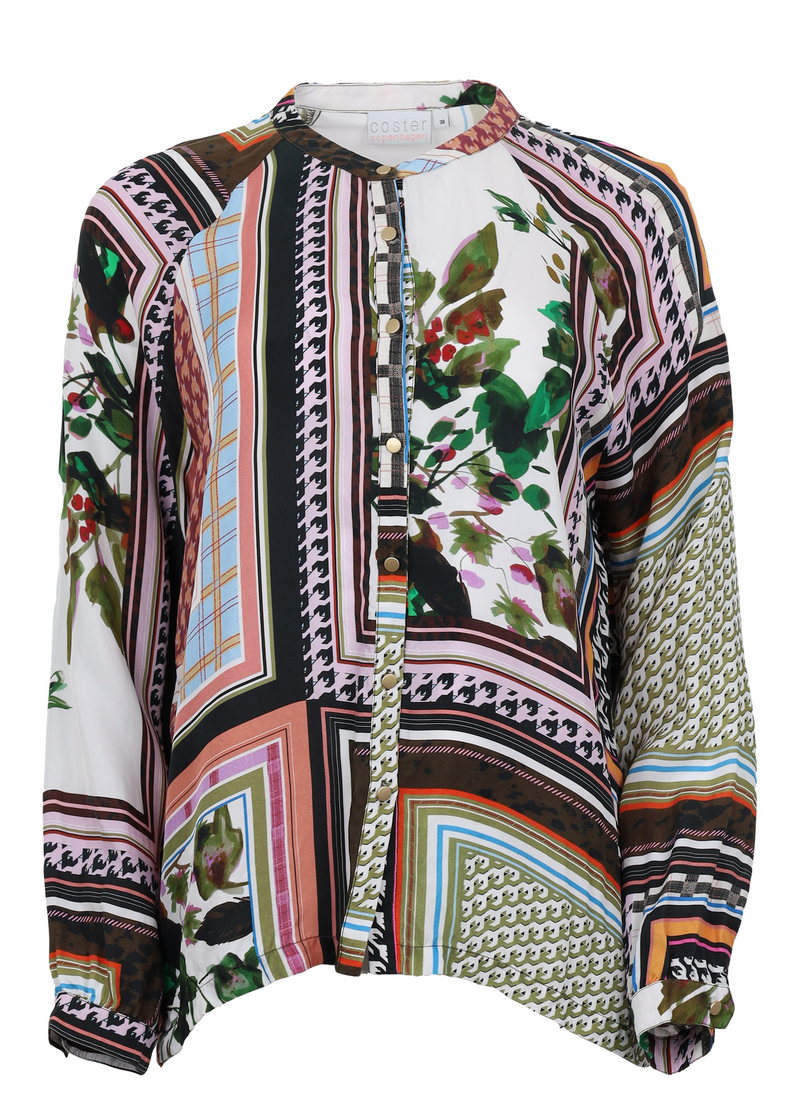 PRE-LOVED Blouse in cupro w. buttons and long sleeves - FRAME PRINT