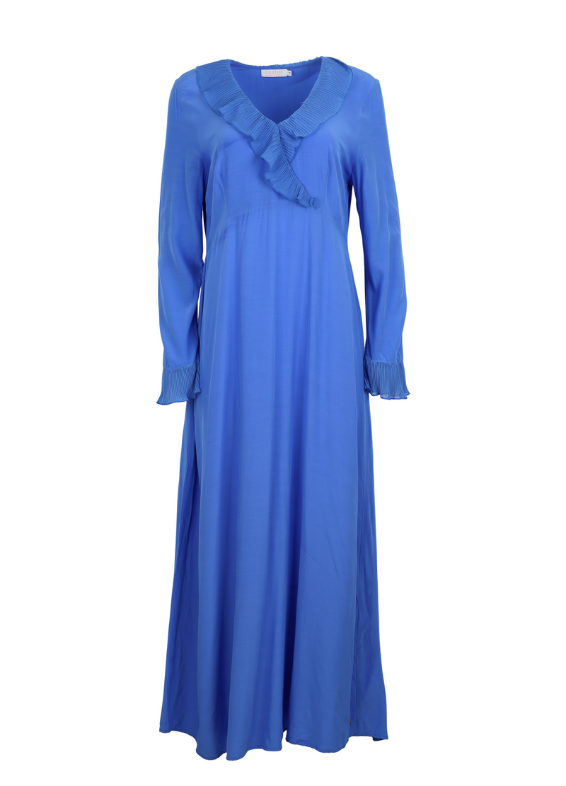 PRE-LOVED Dress in viscose with v-neck and ruffle  - Sky blue