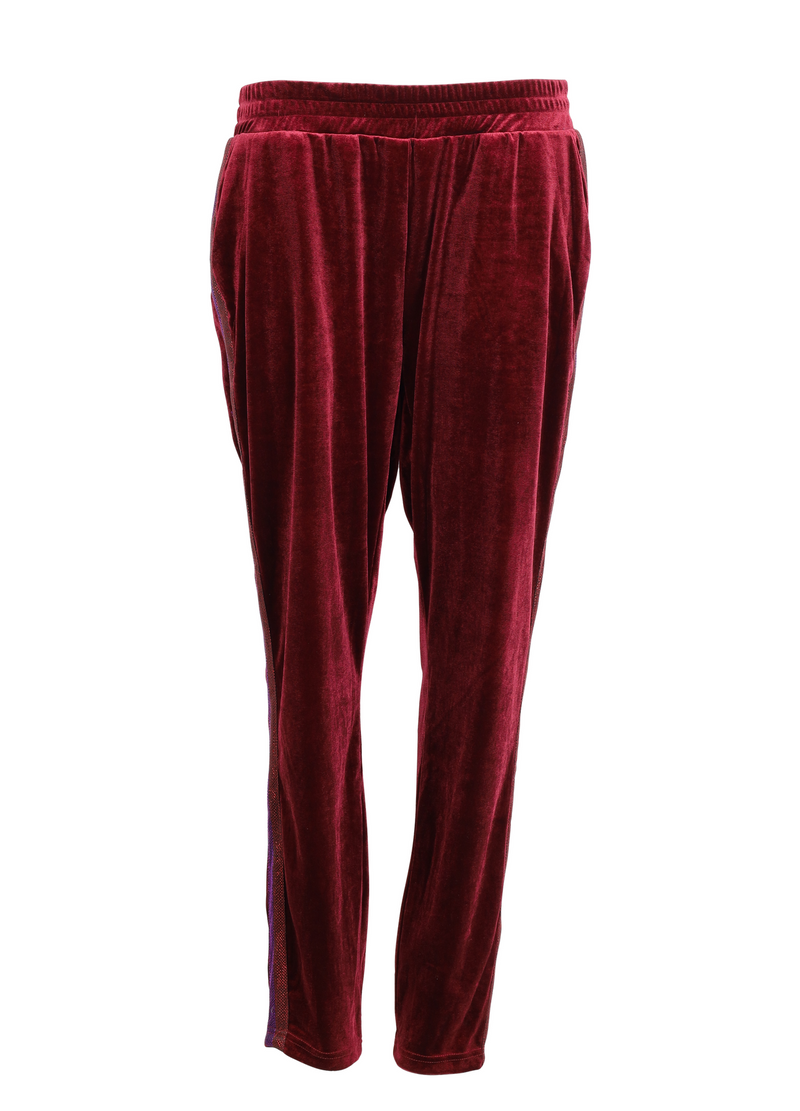 PRE-LOVED Sweat pants in velvet w. stripes  - Bordeaux