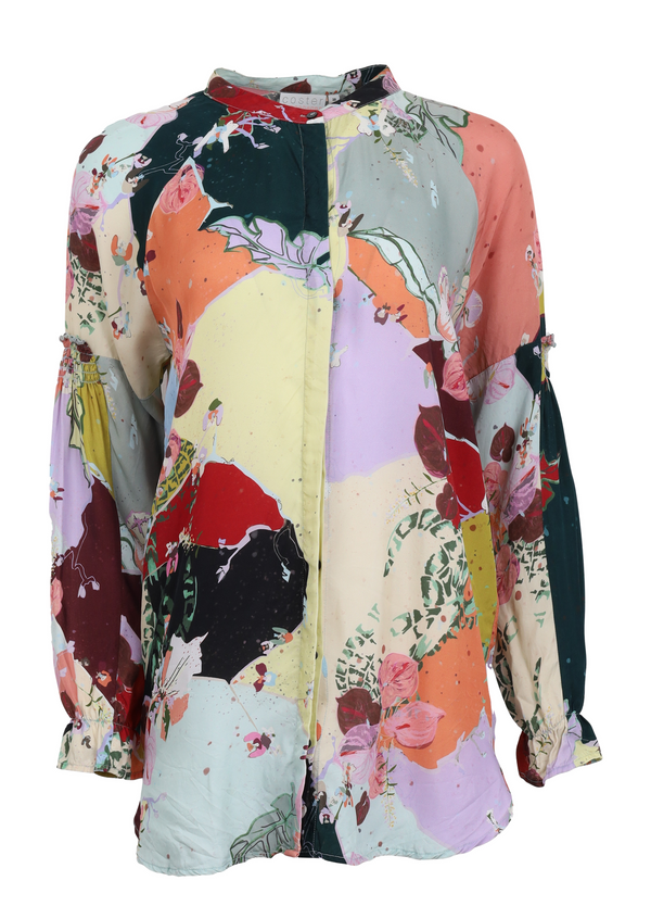 PRE-LOVED Blouse w. frill detail at cuffs  - Flamingo flower