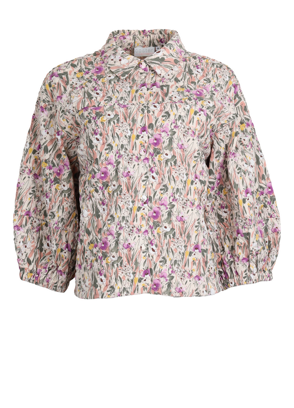 PRE-LOVED QUILTET JAKKE MED PUFÆRMER  - Flower print