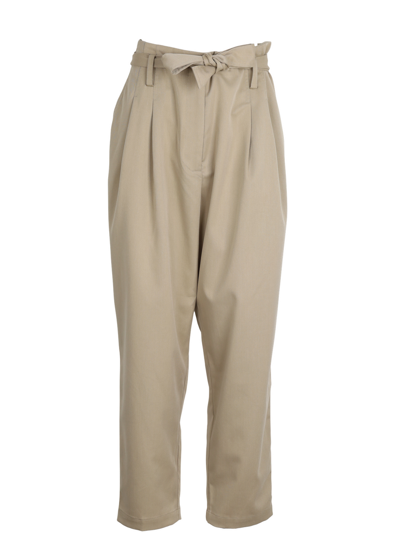 PRE-LOVED HØJTALJEDE BUKSER M. BÆLTE  - Alder Beige