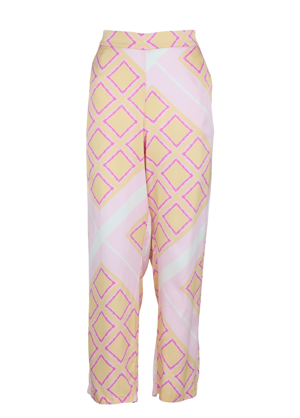 PRE-LOVED BREDE BUKSER M. IKAT SQUARE PRINT - SILLE FIT  - Ikat square print