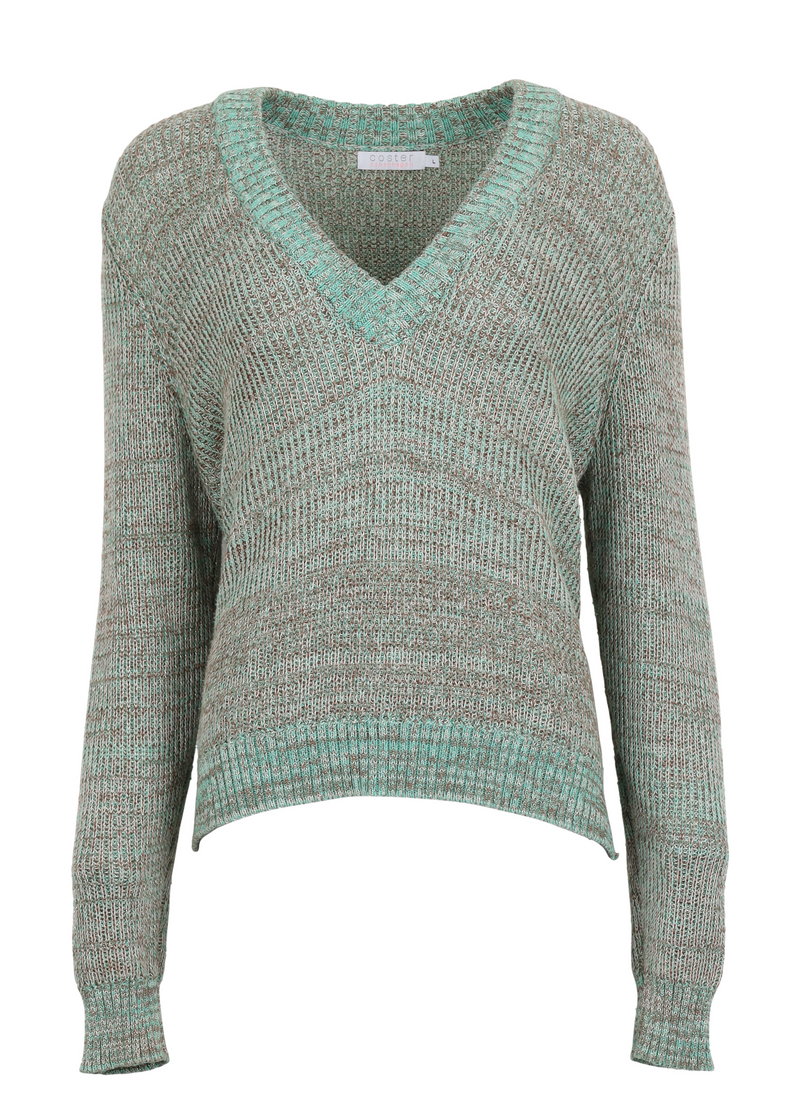 PRE-LOVED SEAWOOL SWEATER MED V-HALS - Garden greens - Seawool