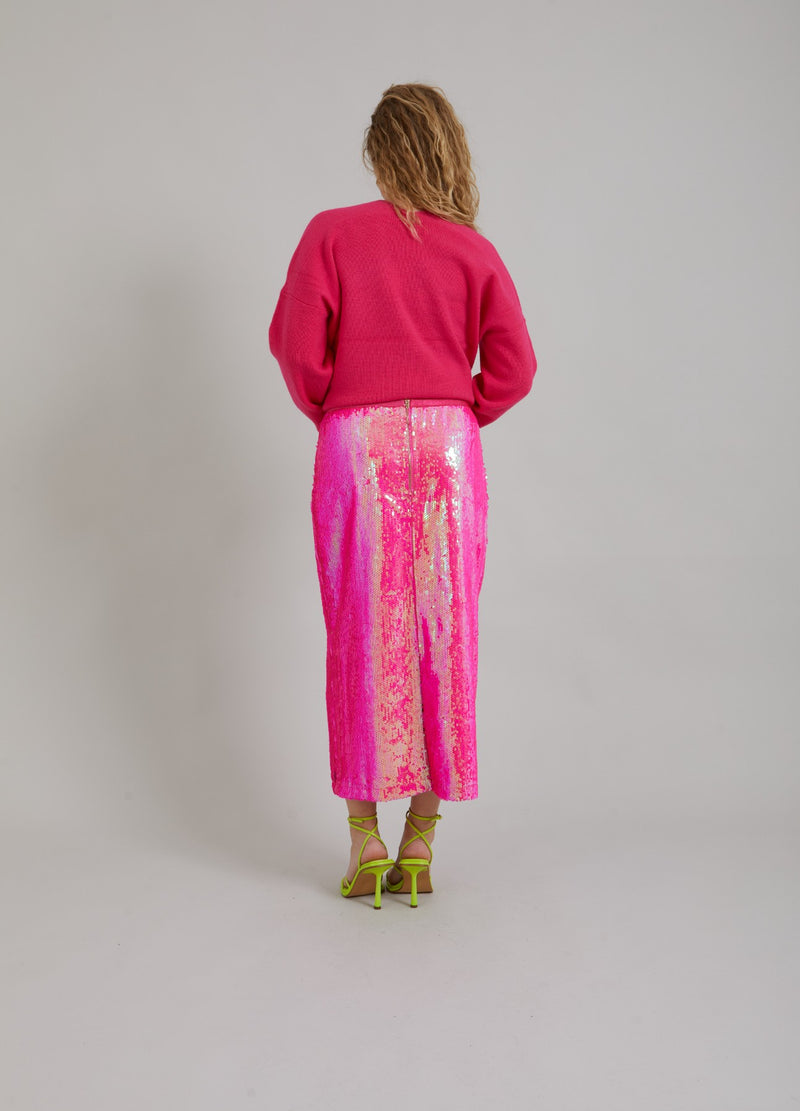Coster Copenhagen LANG PAILLETNEDERDEL Skirt Neon pink - 674